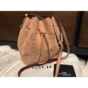 Y2K Tea Rose Coach Suede Bucket Mini Bag Blush